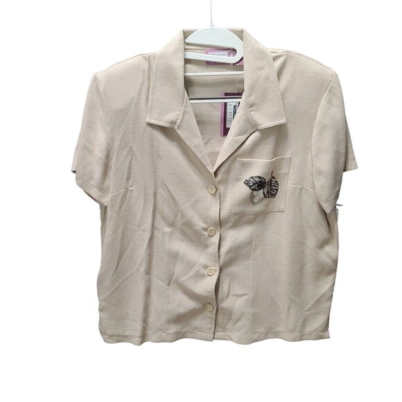 Premier International Womens Button Up Khaki Size Large Rayon Blend Short Sleeve - Picture 1 of 12
